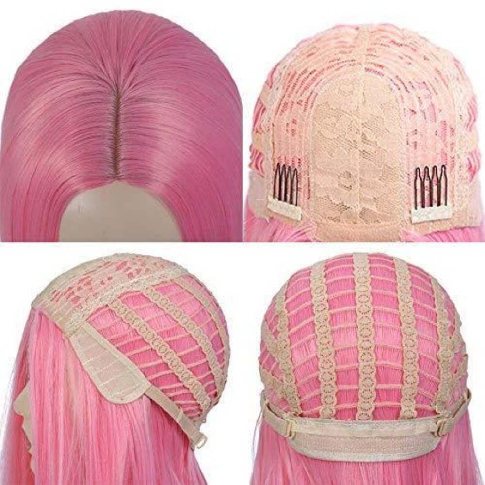 Light Pink Wig Short Straight Bob - Picture 5 of 7